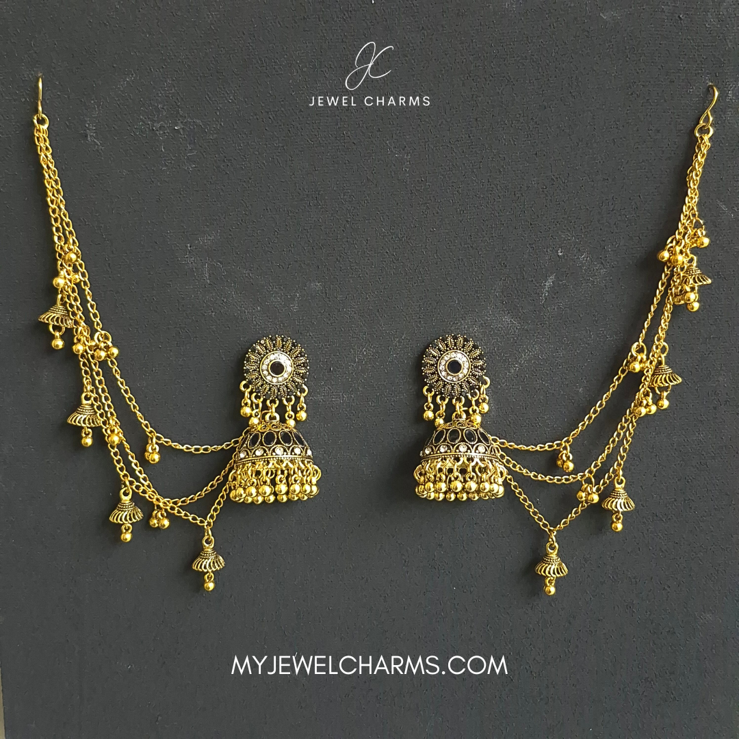 Black Golden Sundrop Sahara Jhumkay Golden