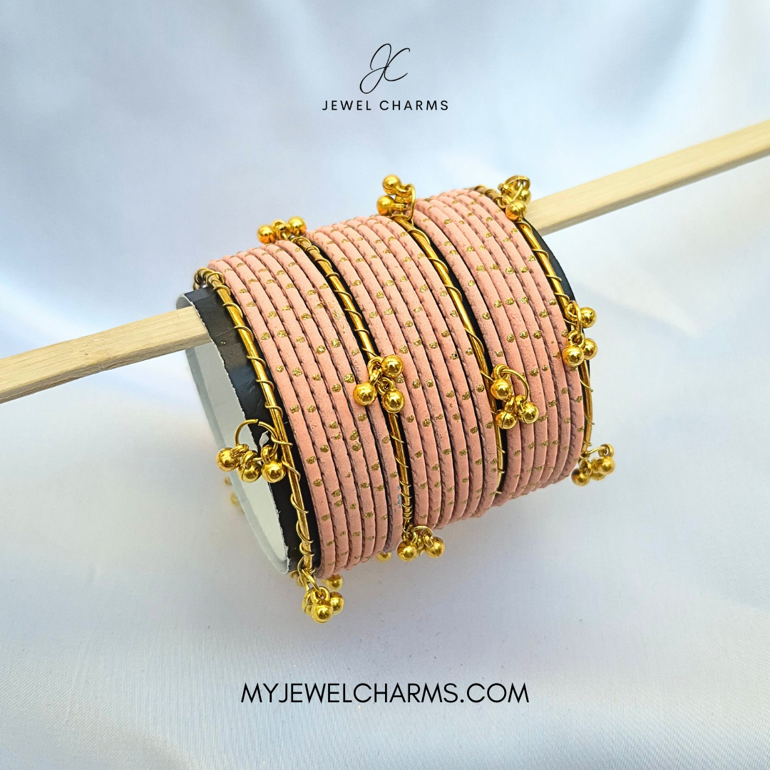 Peach Dotted Golden Viral Kashmiri Bangles