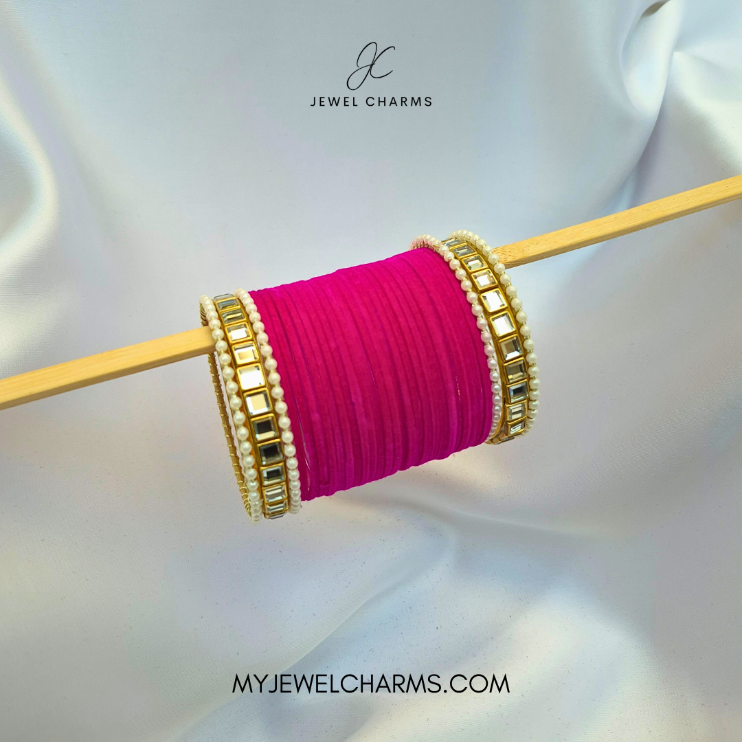 Shocking Pink Double Karra 2 Dozen Bangles Set