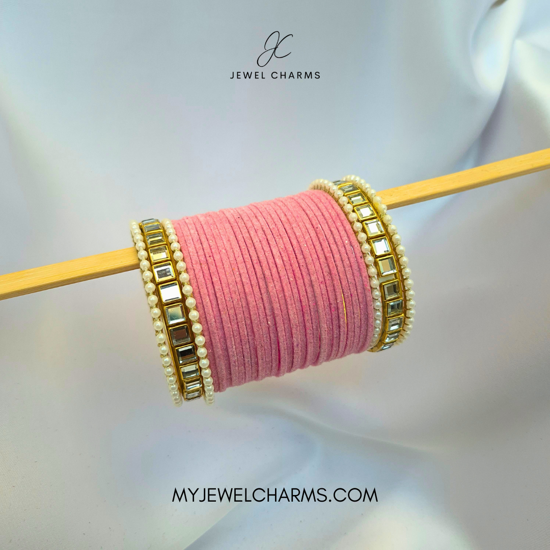 Baby Pink Double Karra 2 Dozen Bangles Set