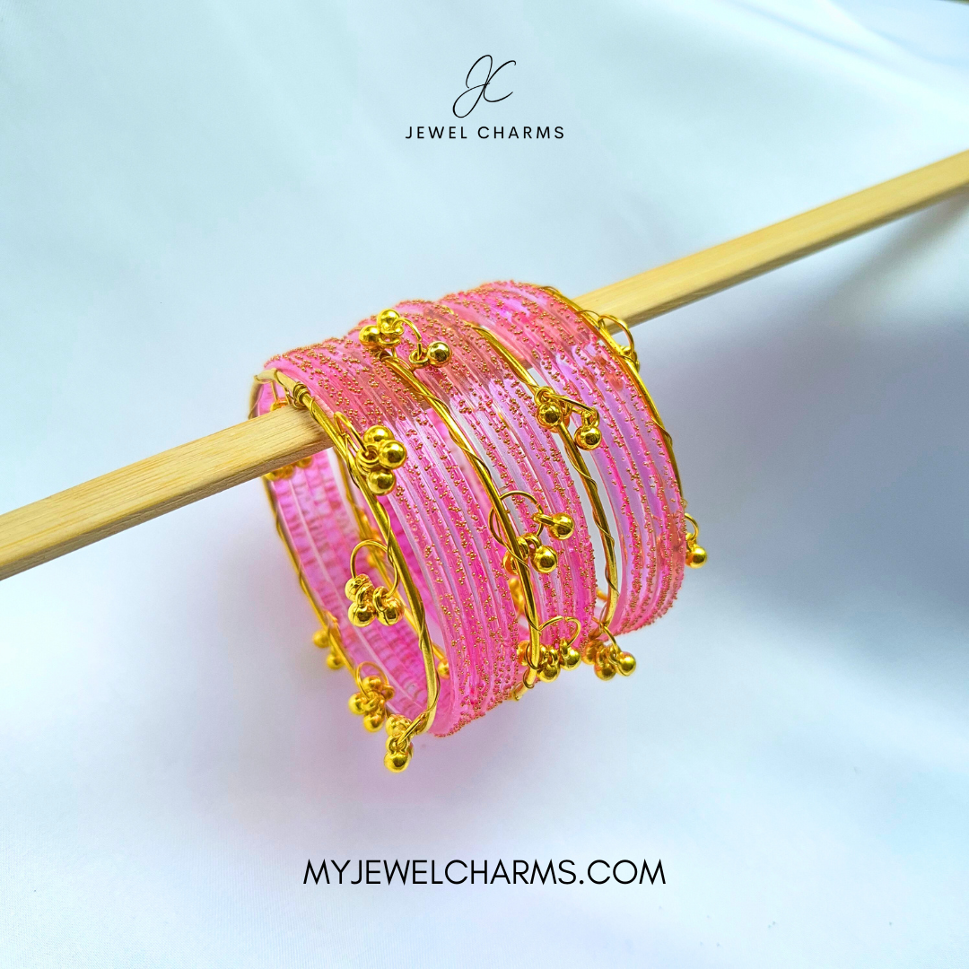 Light Pink Viral Raindrop Kashmiri Bangles - 2.6 (Sawa Do)