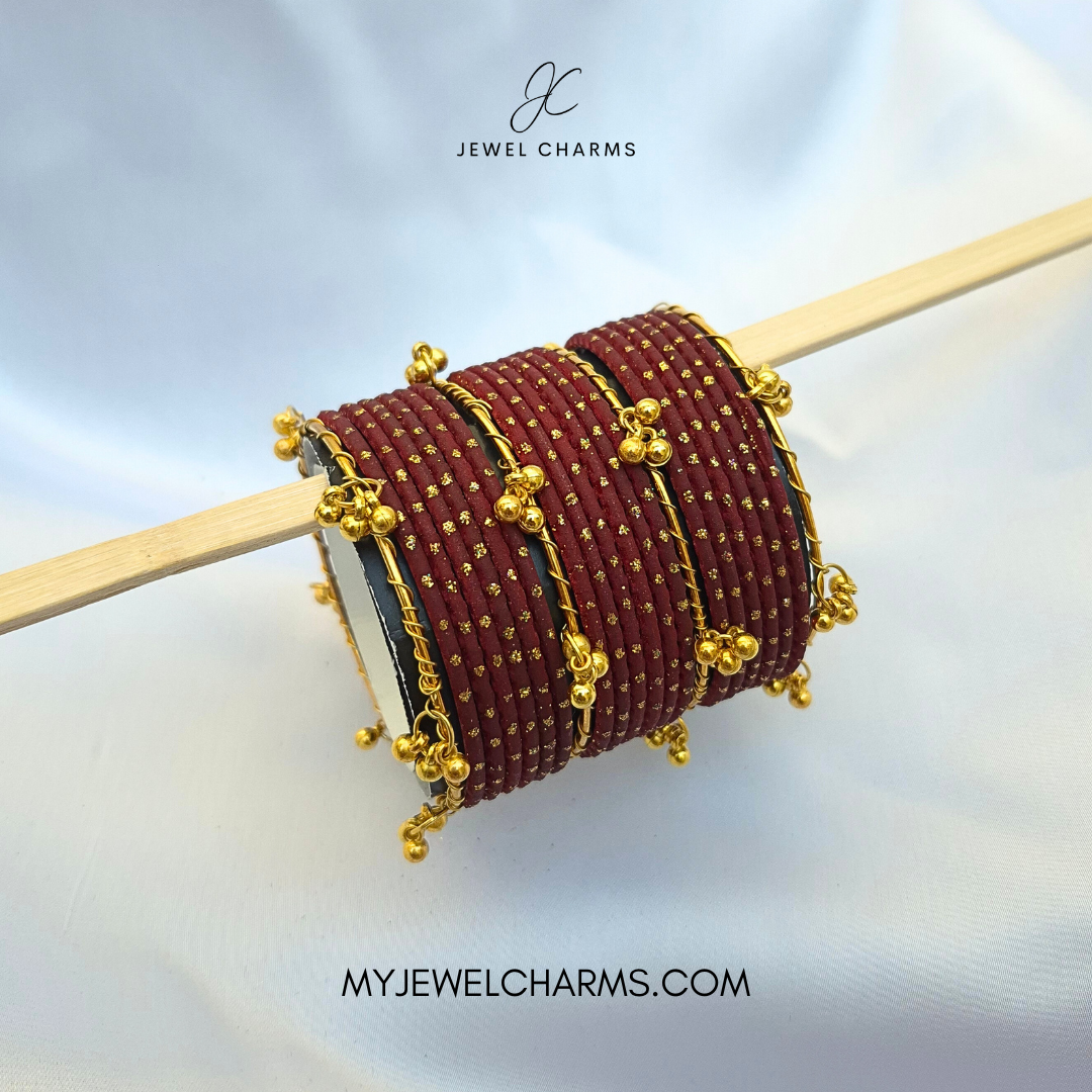Maroon Dotted Golden Viral Kashmiri Bangles