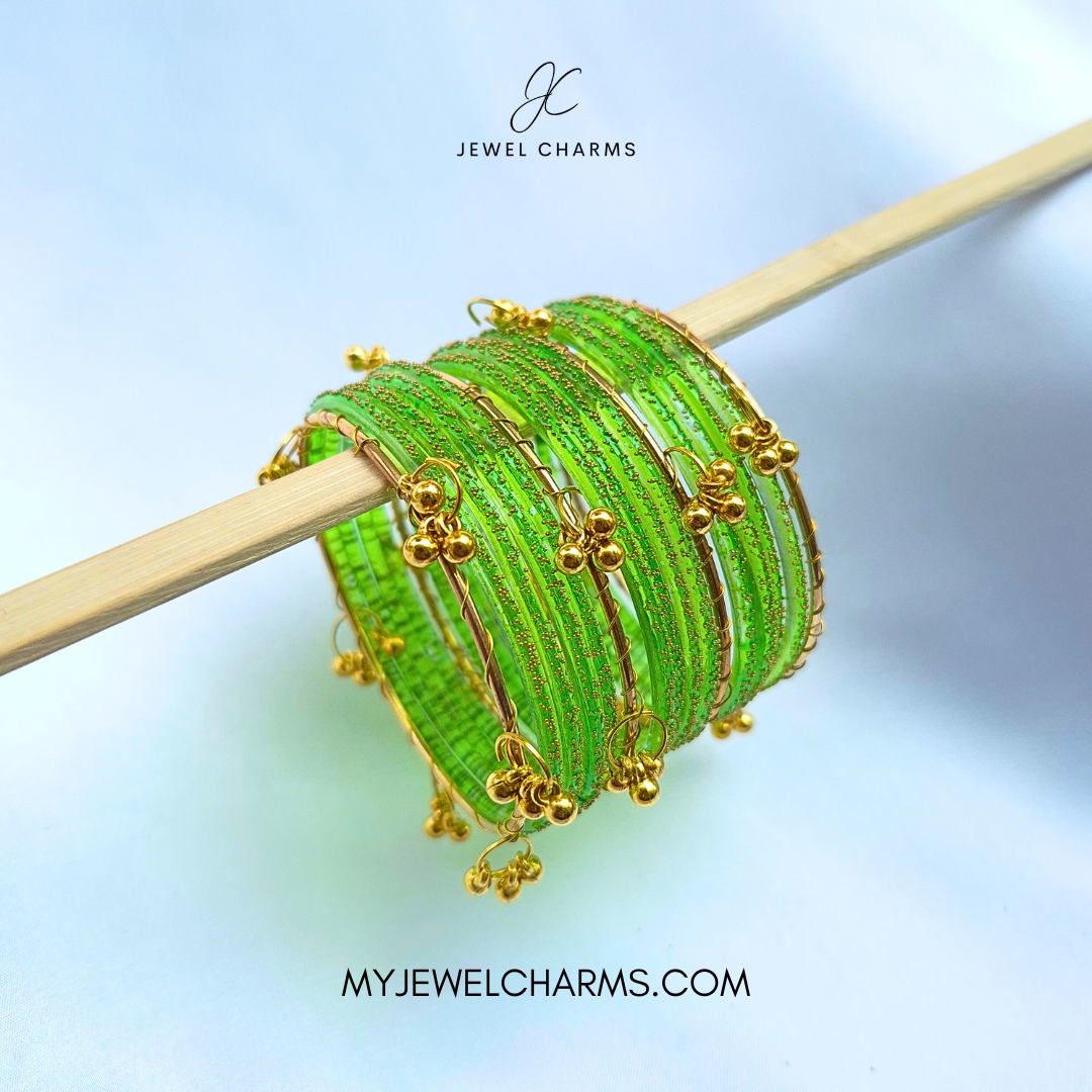 Parrot Green Viral Raindrop Kashmiri Bangles - 2.6 (Sawa Do)