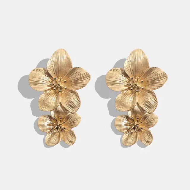 Double Metallic Golden Flower Earrings