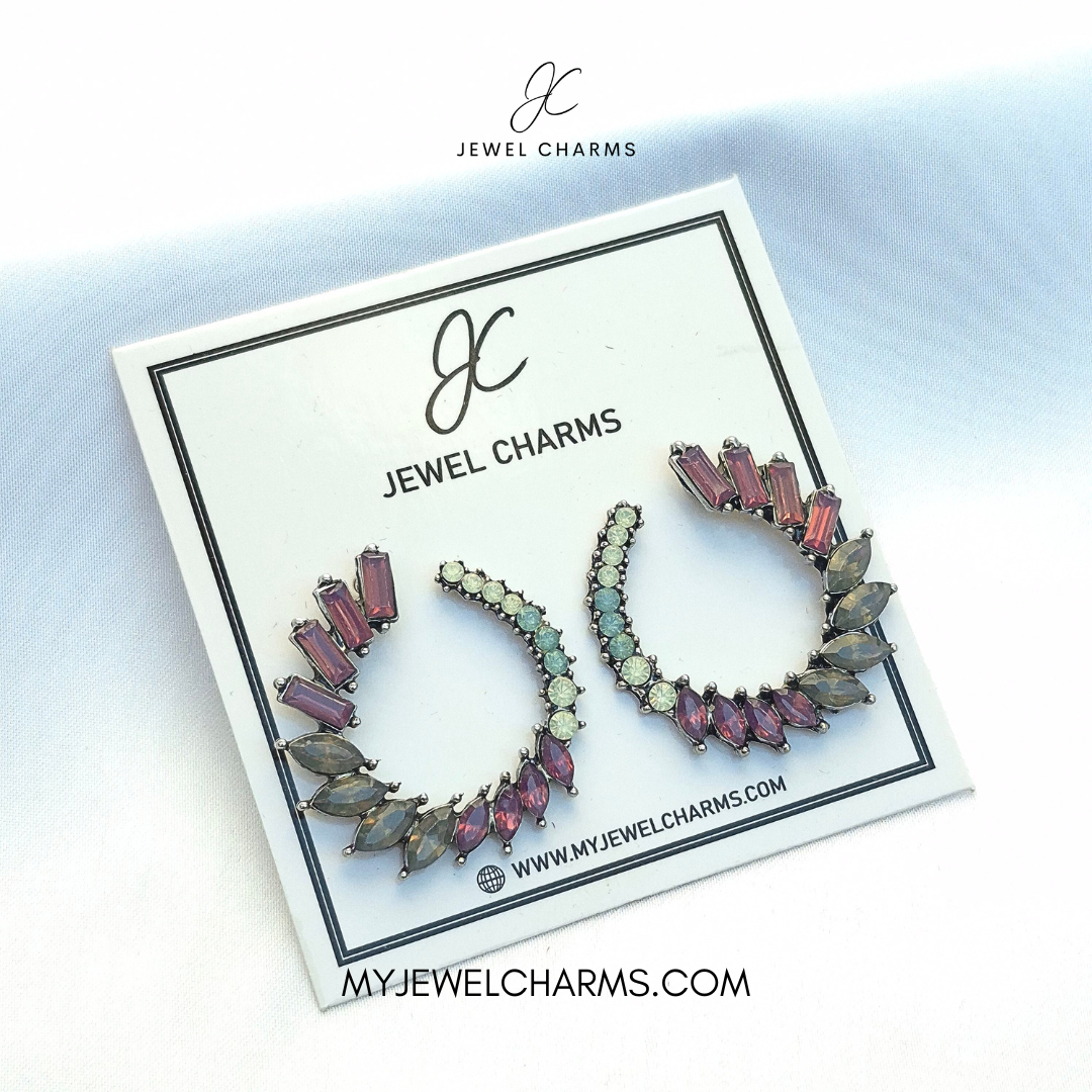 Pastel Color Half Moon Gem Earrings