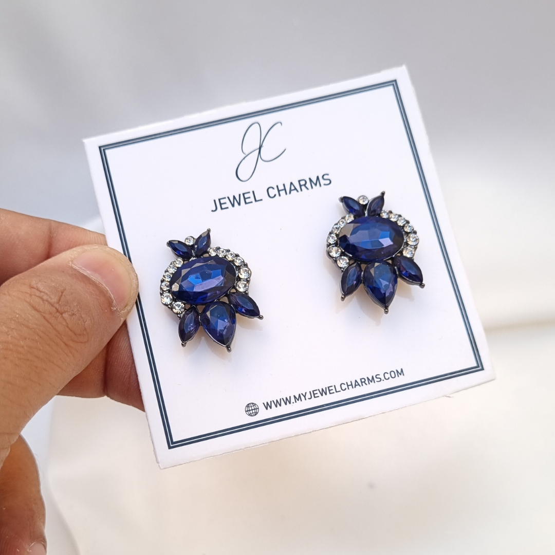 Royal Blue tri petal oval studs JCEC 03