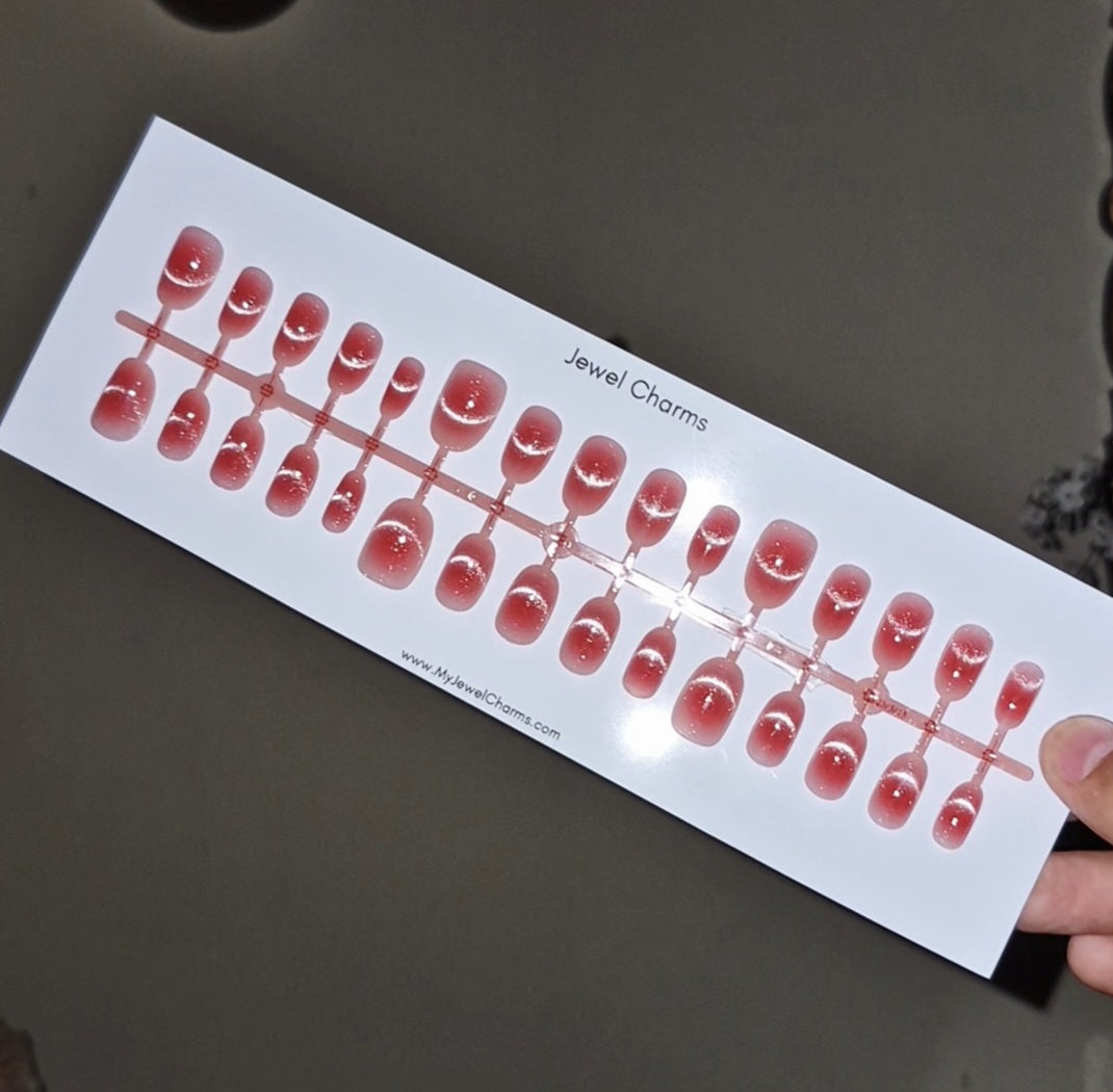 JC113 24 Pink pieces Cat Eye Nails with free Nails application kit