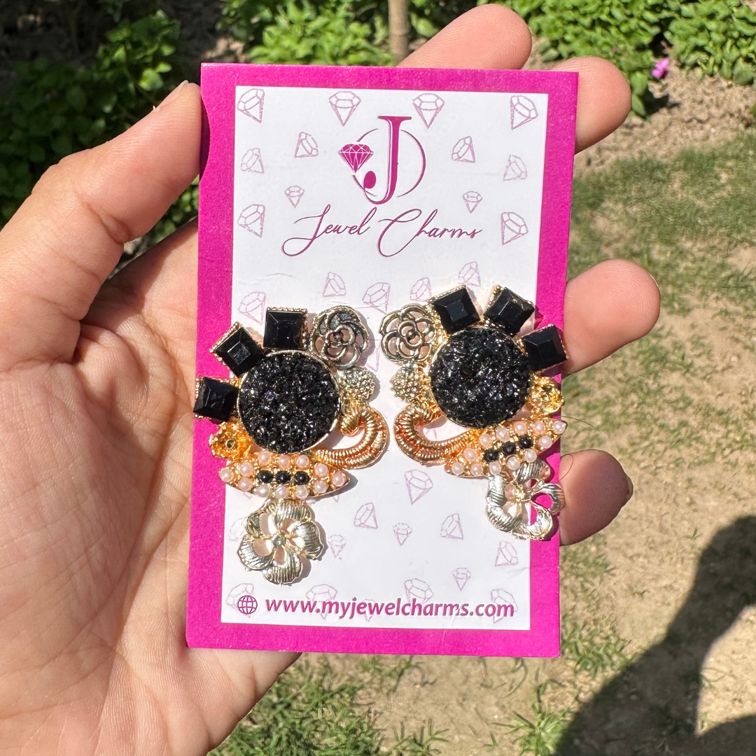 Abstract Black Stone Crush Earrings Turkish