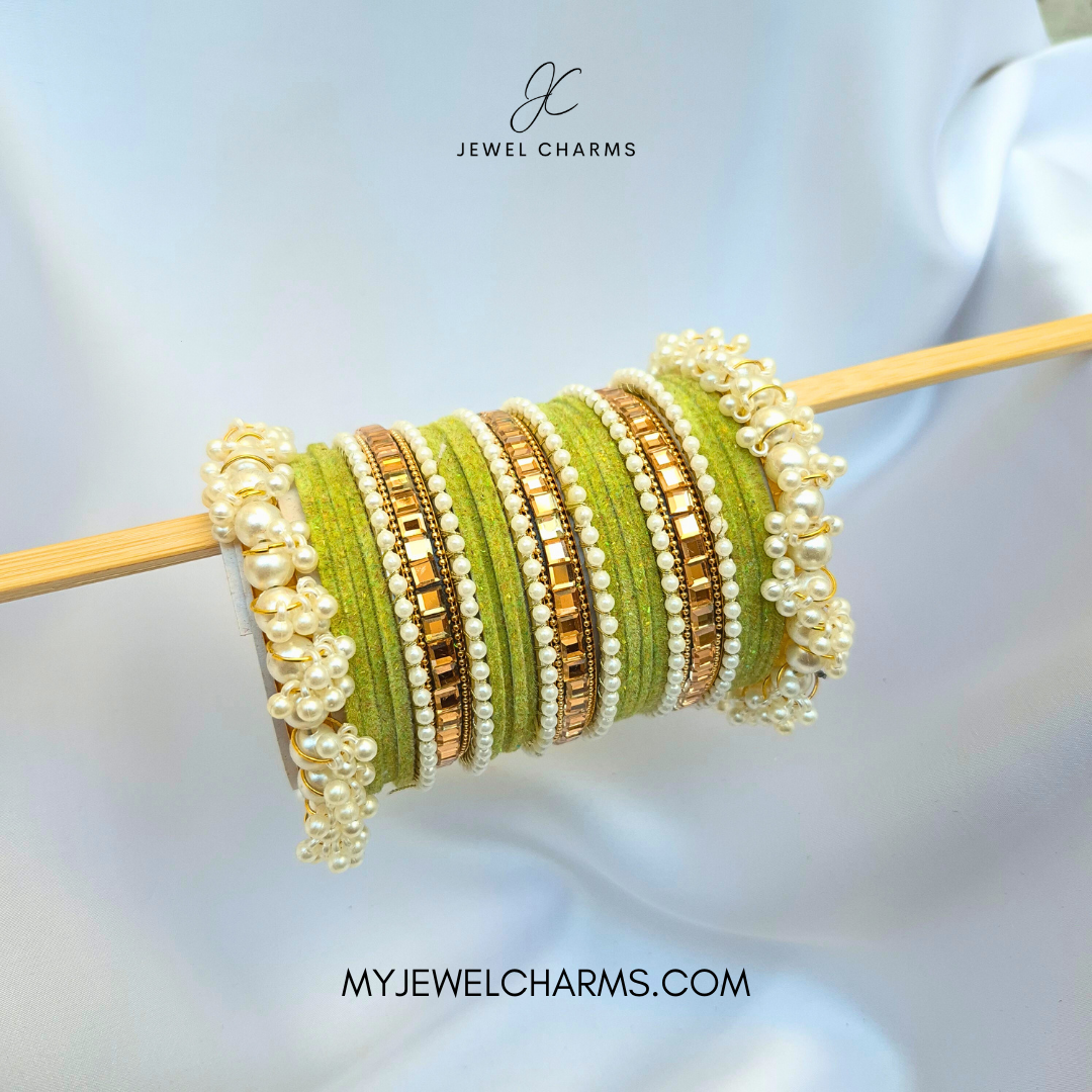 Light Green Triple Karra Gajra Bangles