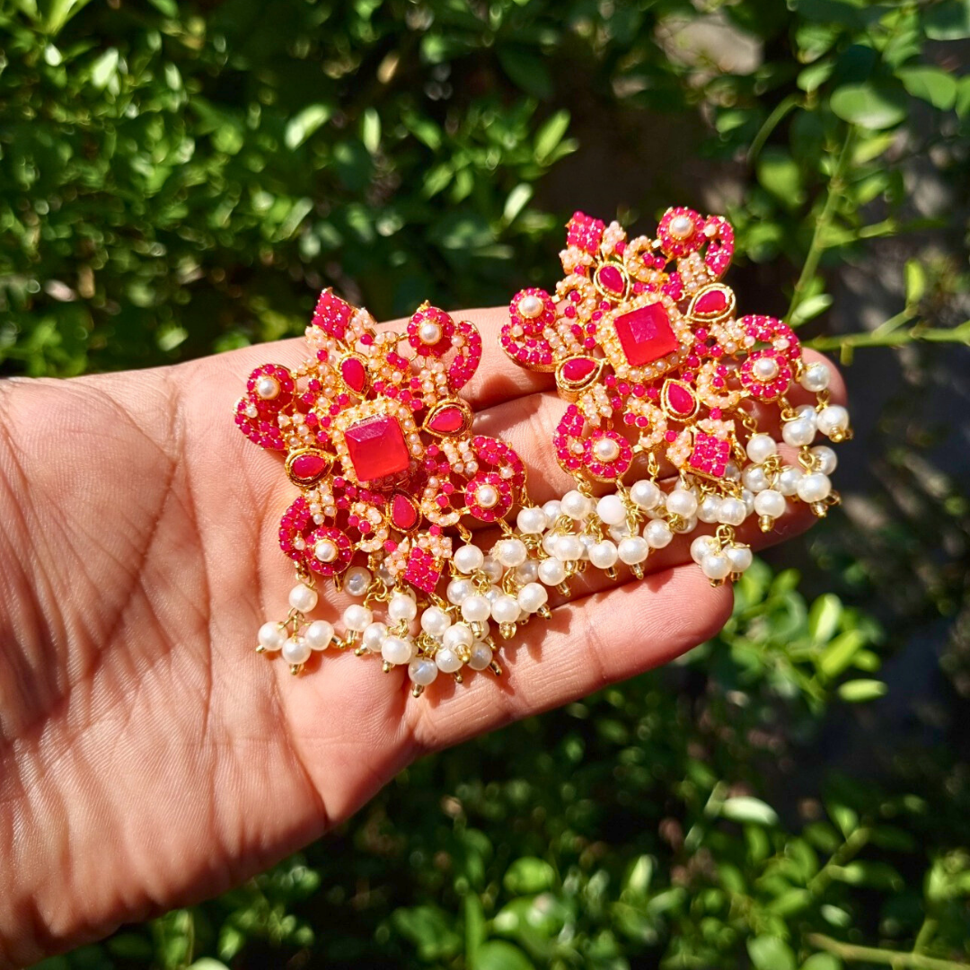 Ruby Red Maratha Pearl Earrings