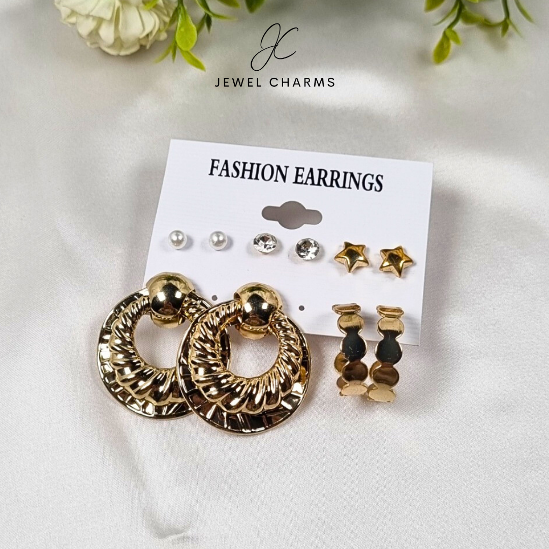 6 pairs golden hoops pack JCEC 166
