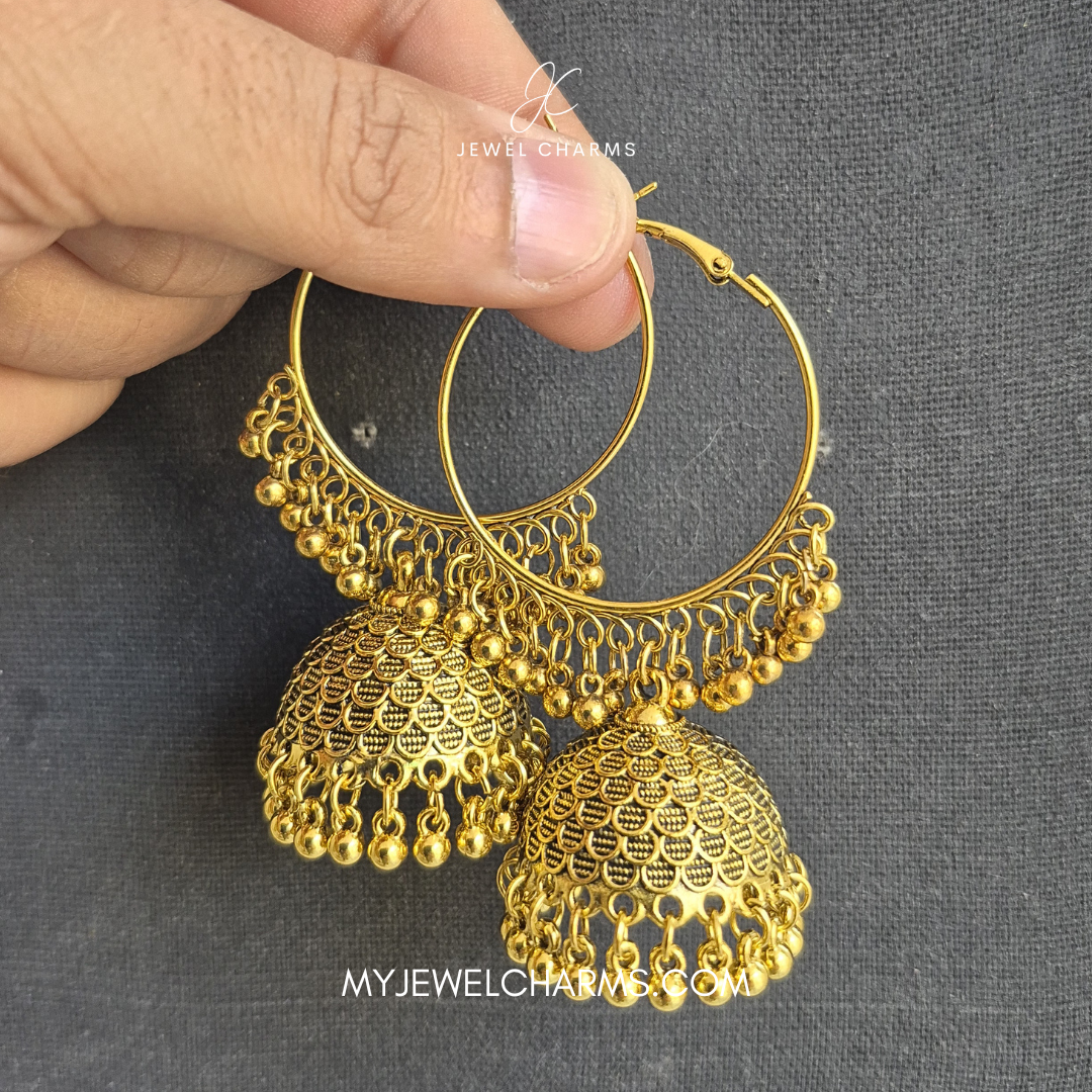 Jcec 325 FishNet Antique Golden Baali Jhumka