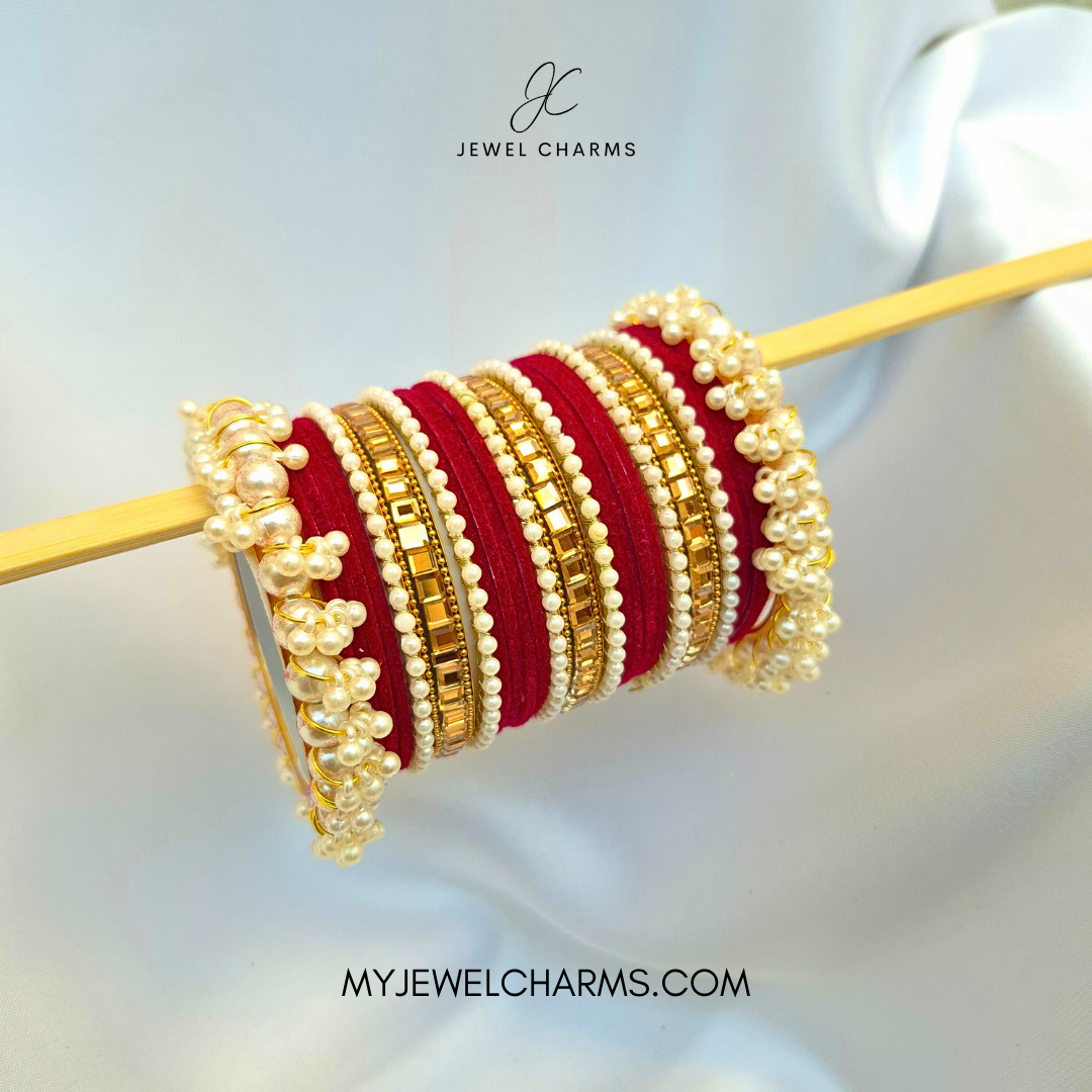 Maroon Triple Karra Gajra Bangles