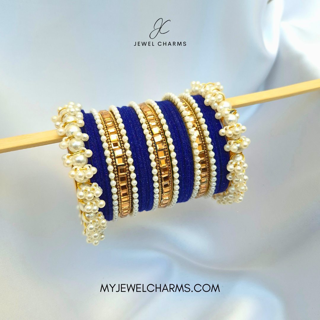 Dark Navy Blue Triple Karra Gajra Bangles