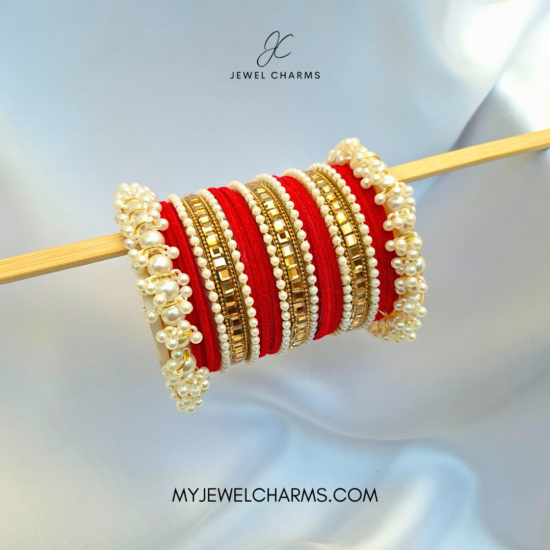 Red Triple Karra Gajra Bangles