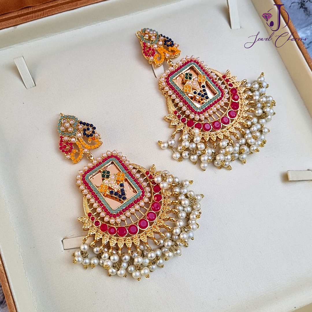 Nauratan Earrings Large with Sheesha and Gajra Style