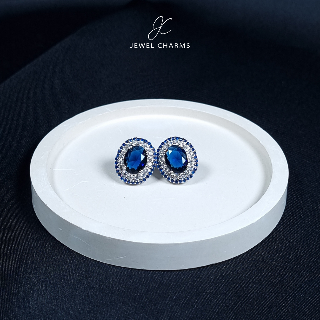 Blue Round Studs Zircon JCEC 126