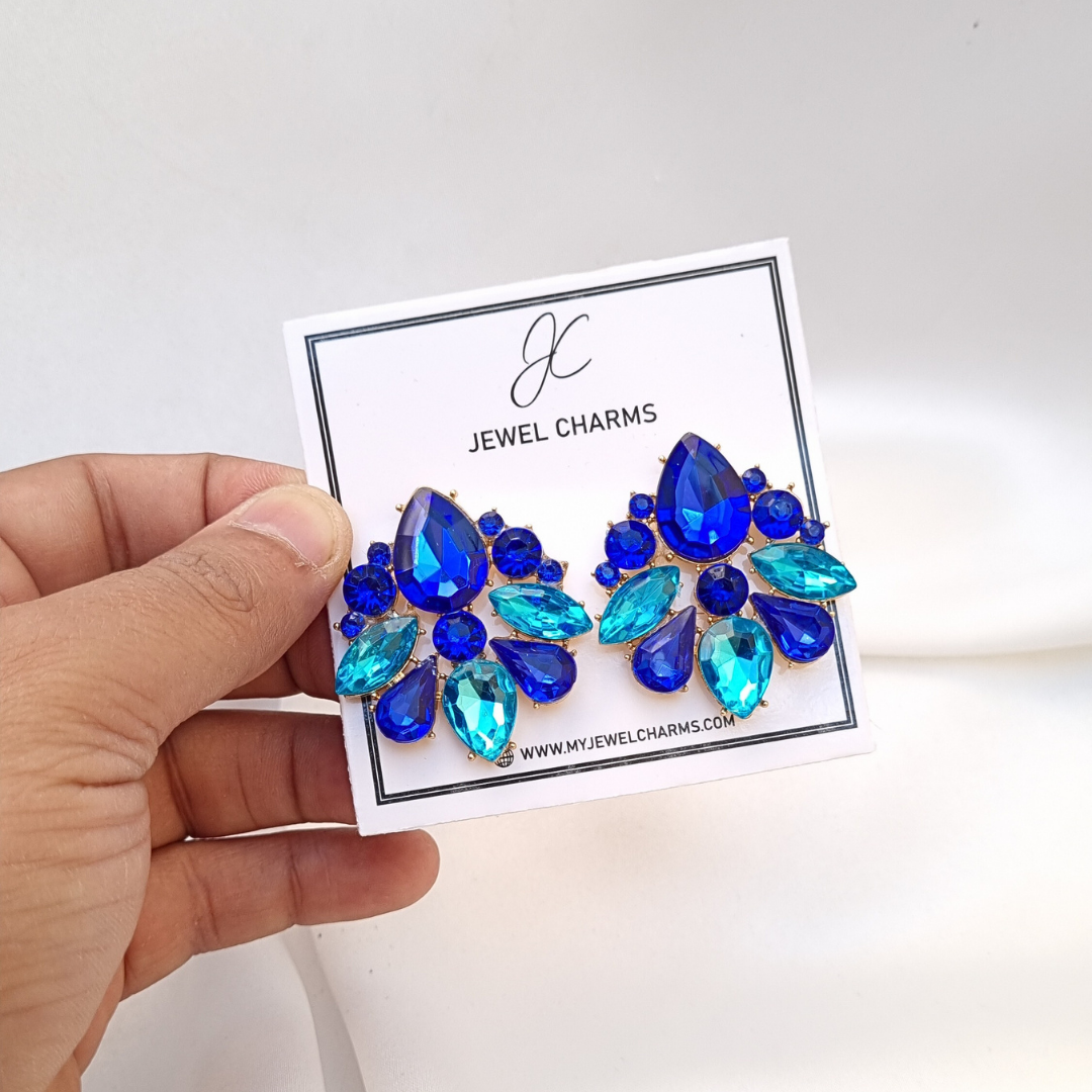 Duo Blue Crystal Earrings JCEC 07