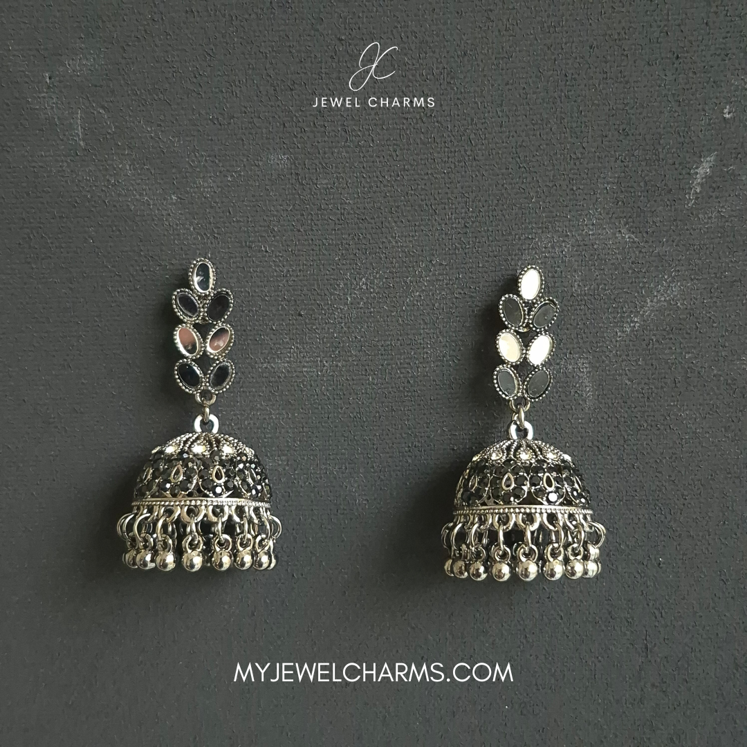 Black White Antique Leaf Jhumki