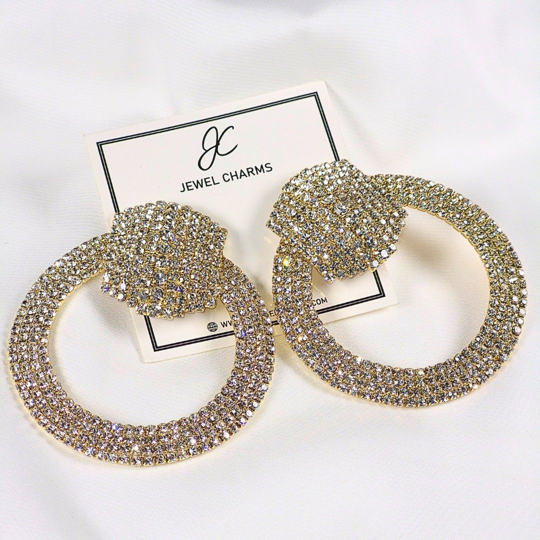 Jc 284 Large Golden Rhinestone Hoops