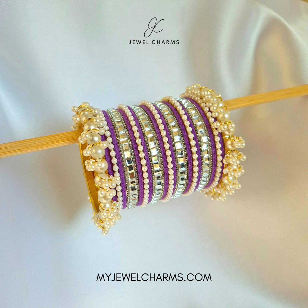 Lilac Tetra Silver Karra Bangles Set