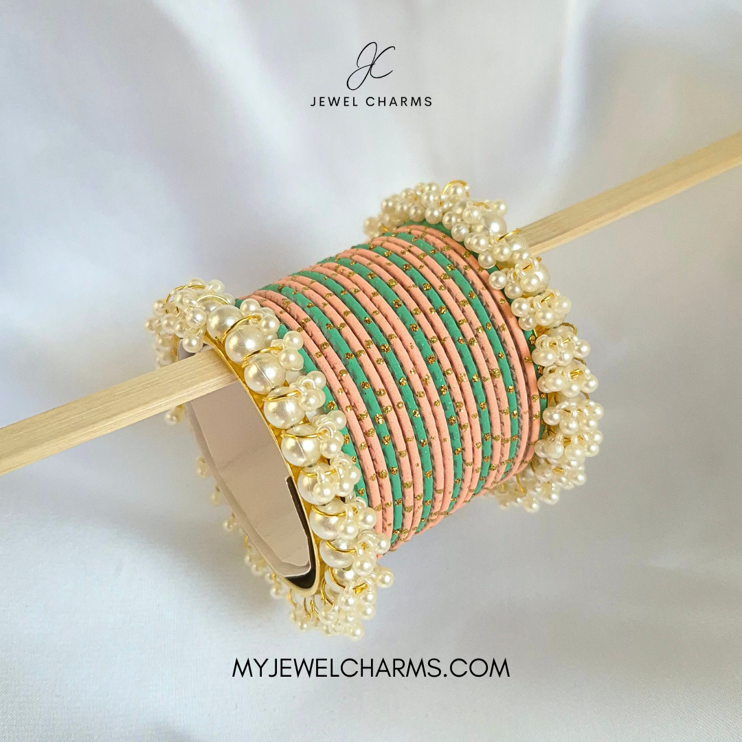 Peach Green Gajra Bangles Set