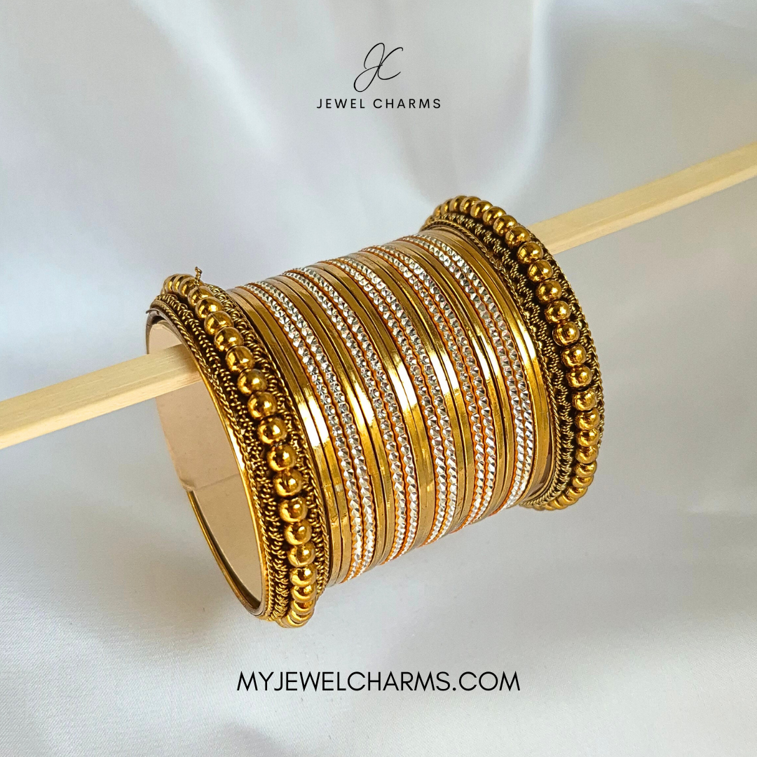 Golden Crystal Metallic Bangles Set