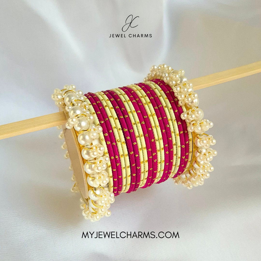 Dark Pink Lemon Gajra Bangles Set