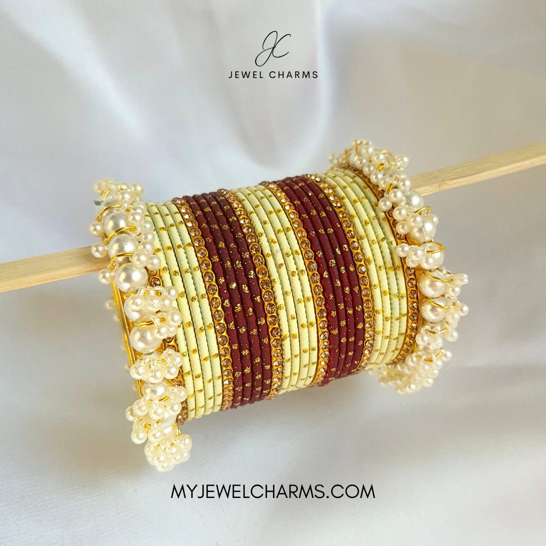 Maroon Lemon Double Gajra Bangles Set
