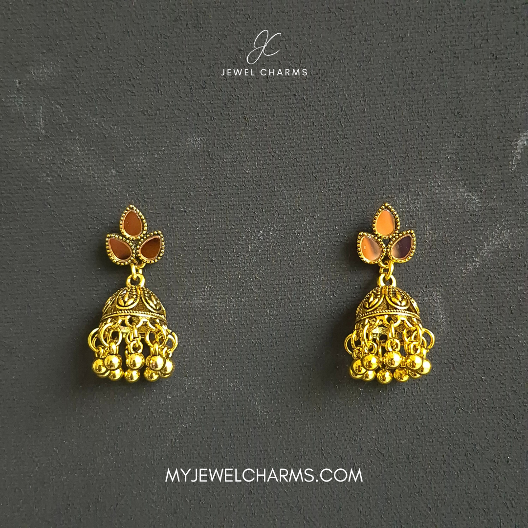 Tri Leaf CHampagne Jhumki Small