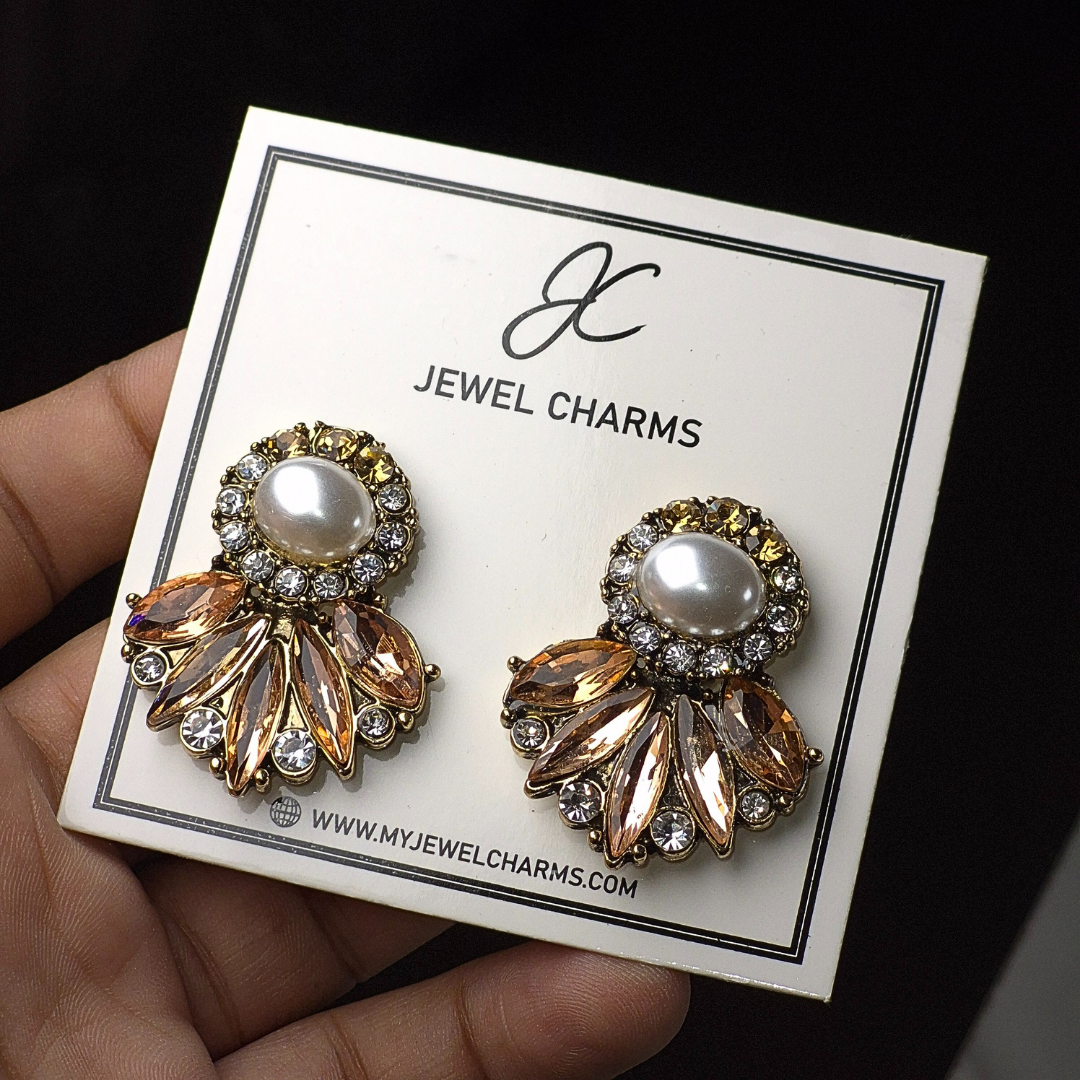 Jc 289 Champagne Wine Crystal Pearl Earrings