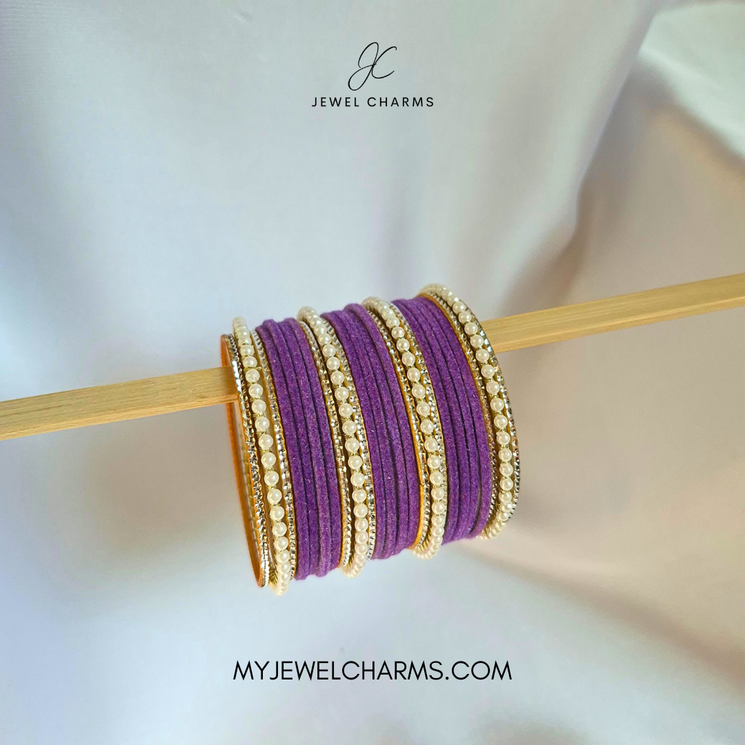 Purple Tri Pearl Karra Bangles Set