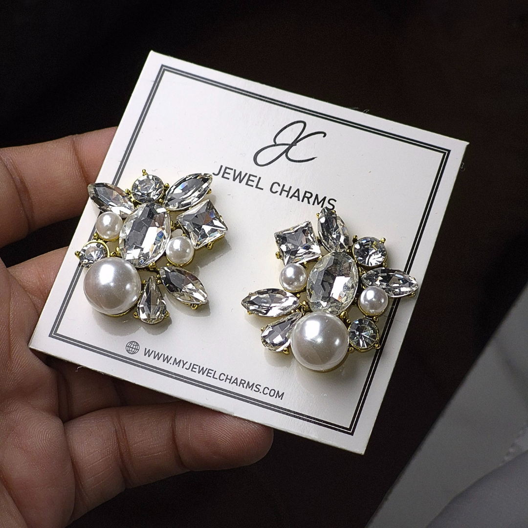 Jcec 290 Crystal Abstract Pearl Earrings