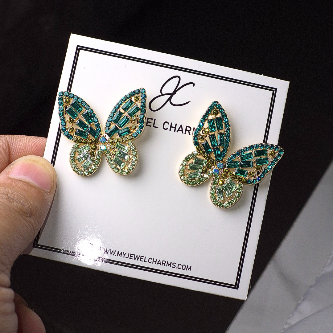 Jcec 291 Green Rhinestone Butterflies
