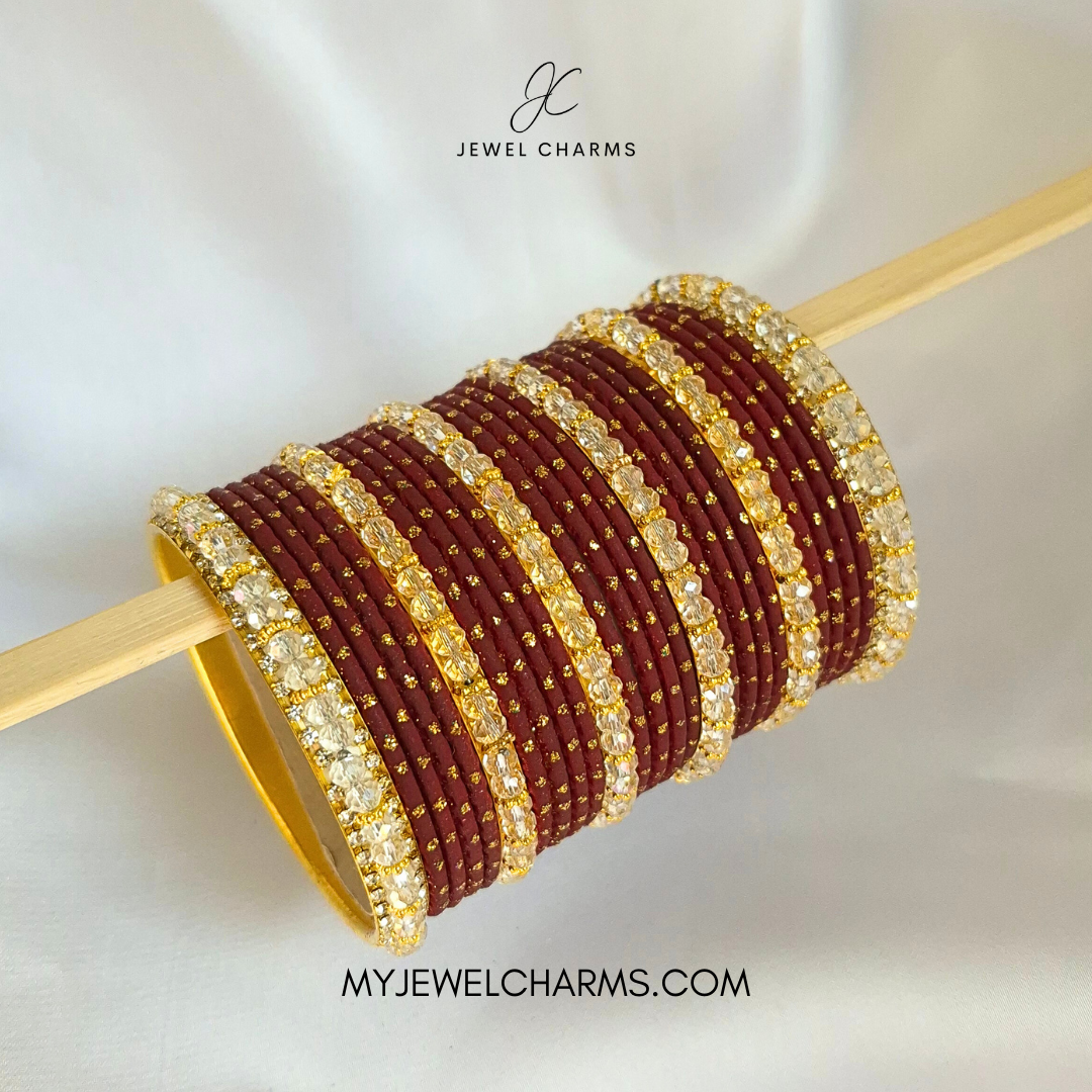 Maroon Golden Crystal Moti Set