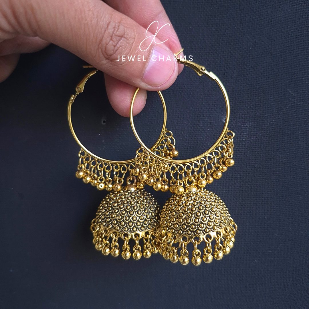Jc 216 Hoops Golden Antique Scale Texture Jhumka