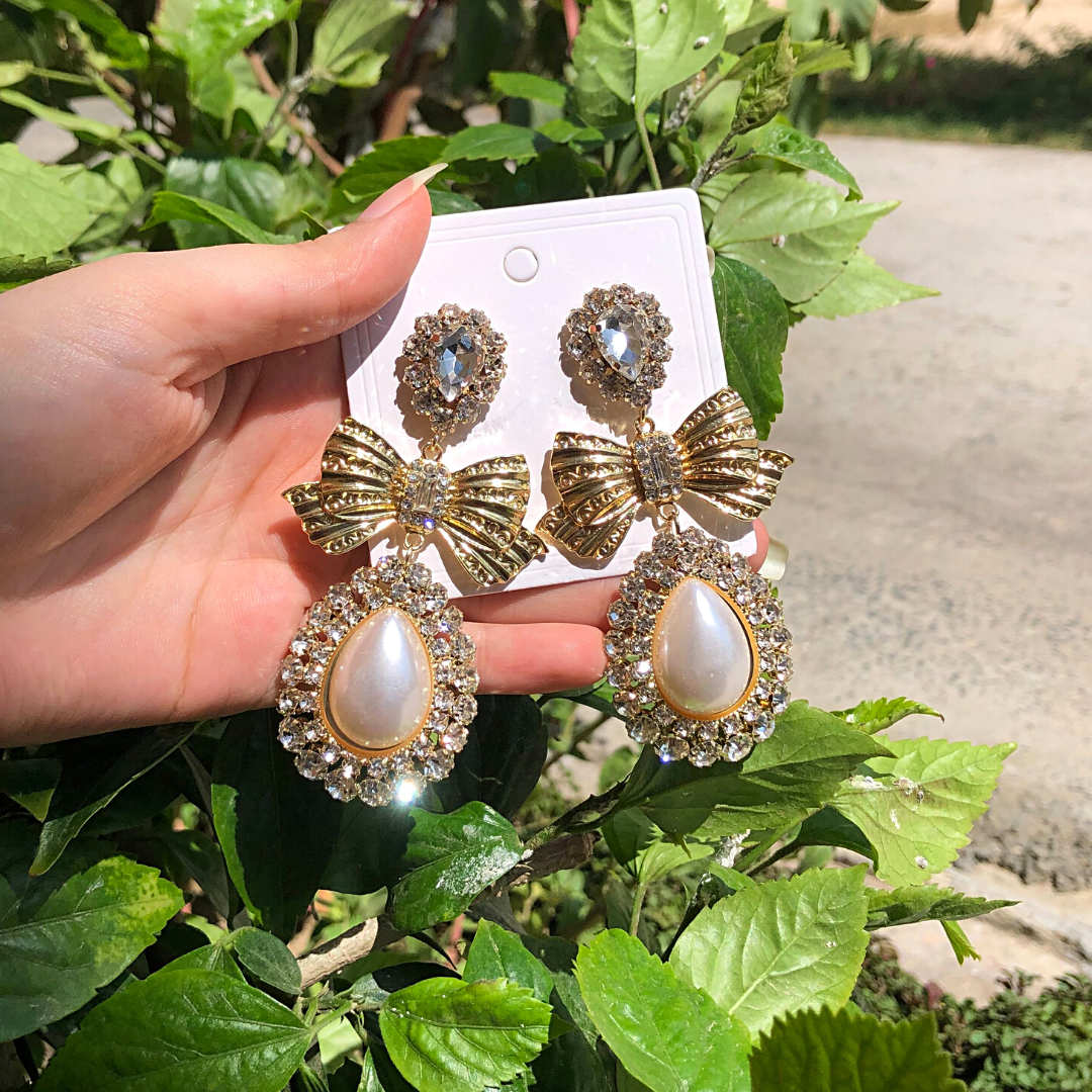 Pearl Exaggerated Golden Luxury Dangles JCEC 70
