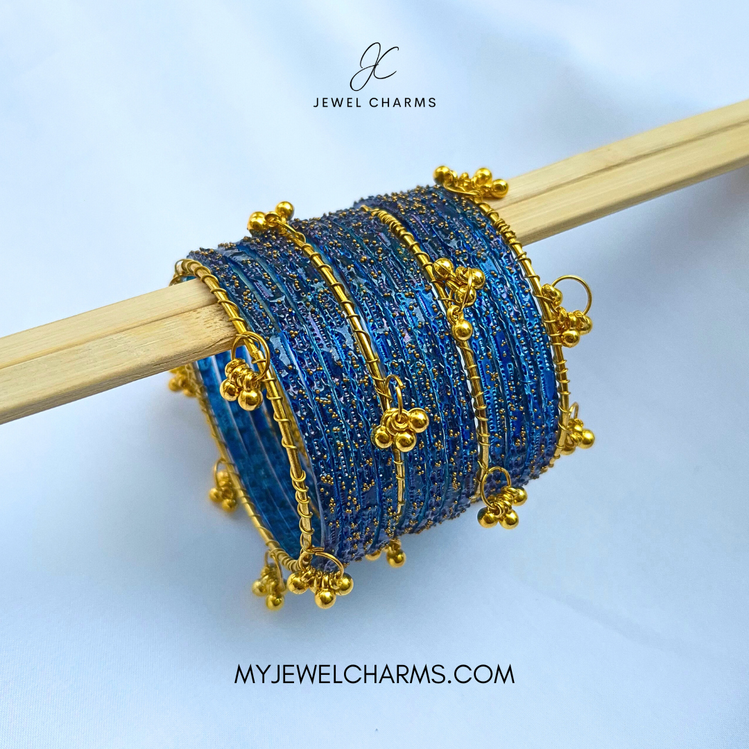 Royal Blue Viral Raindrop Original Kashmiri Glass Bangles