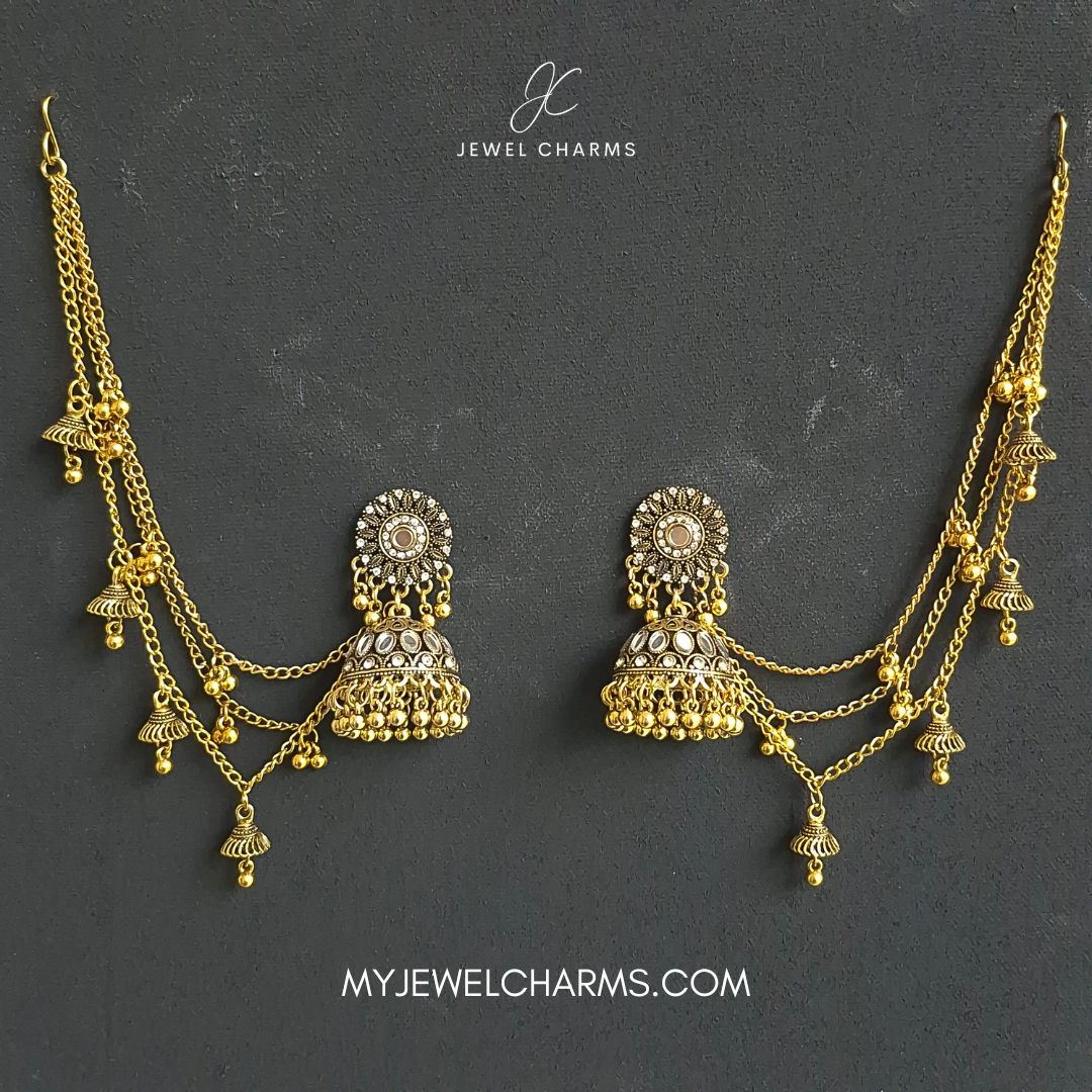 Crystal Golden Sundrop Sahara Jhumkay Golden