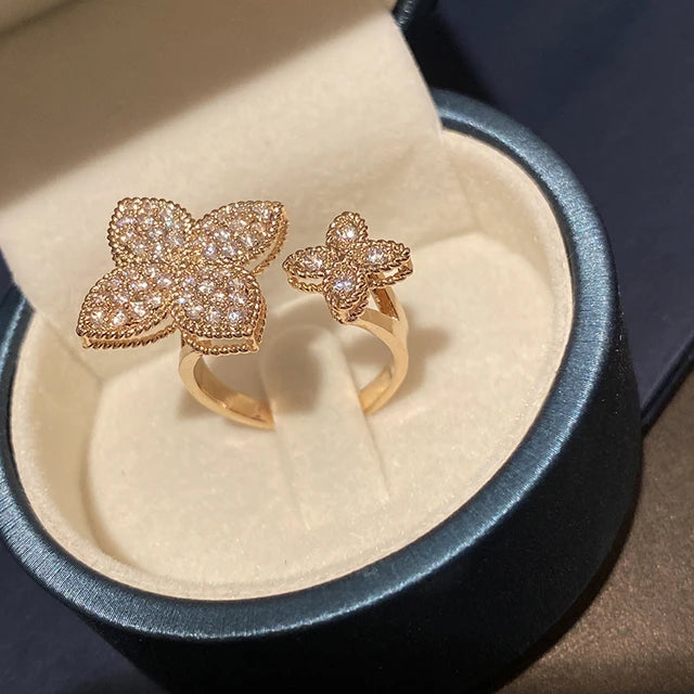 Luxury Double Golden Clover Ring Adjustable Size