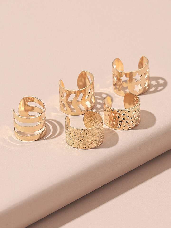 Non Piercing 5 pieces ear cuffs golden SINGLE EAR JCER 03