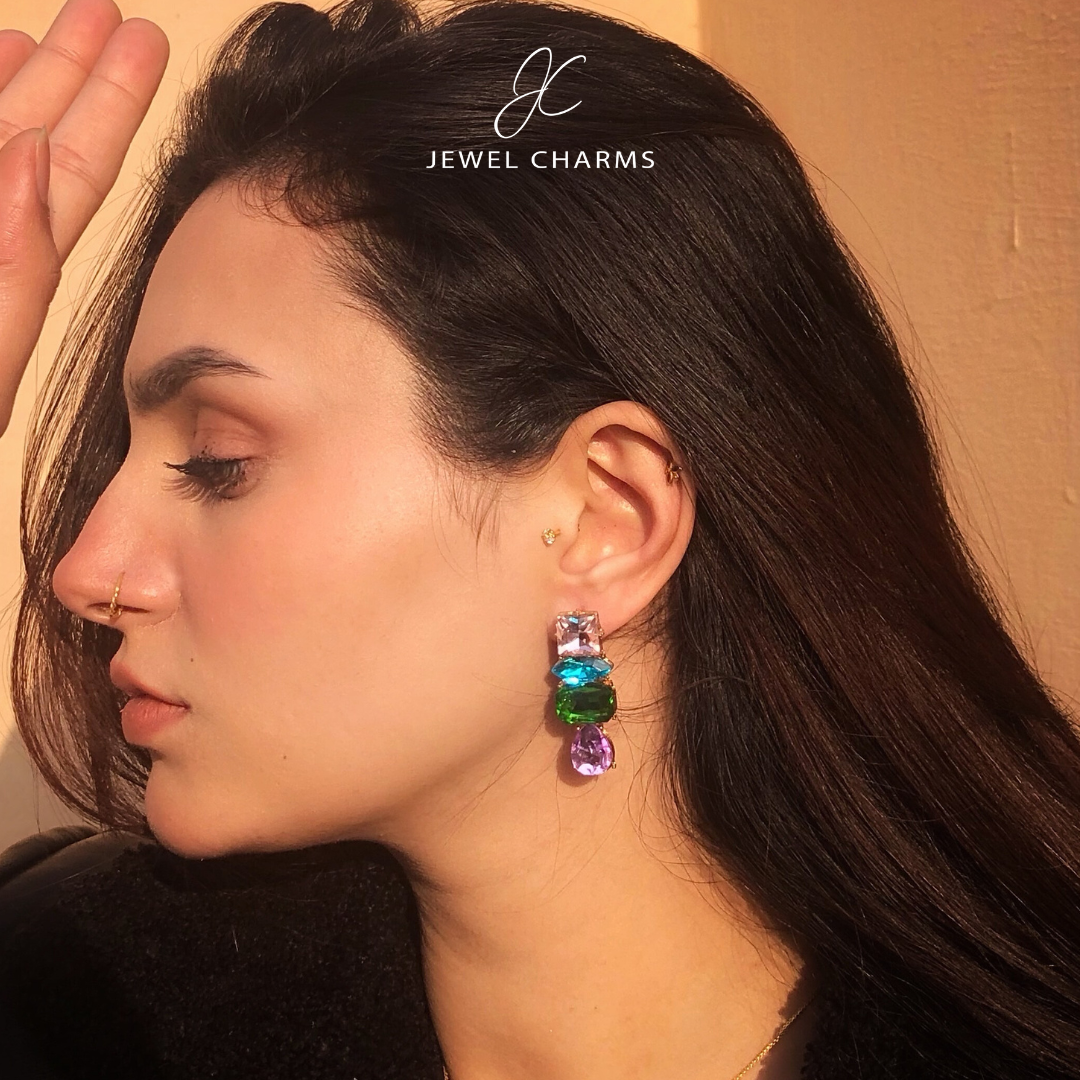 Multi Tetra Crystal Dangle Earrings JCEC 35