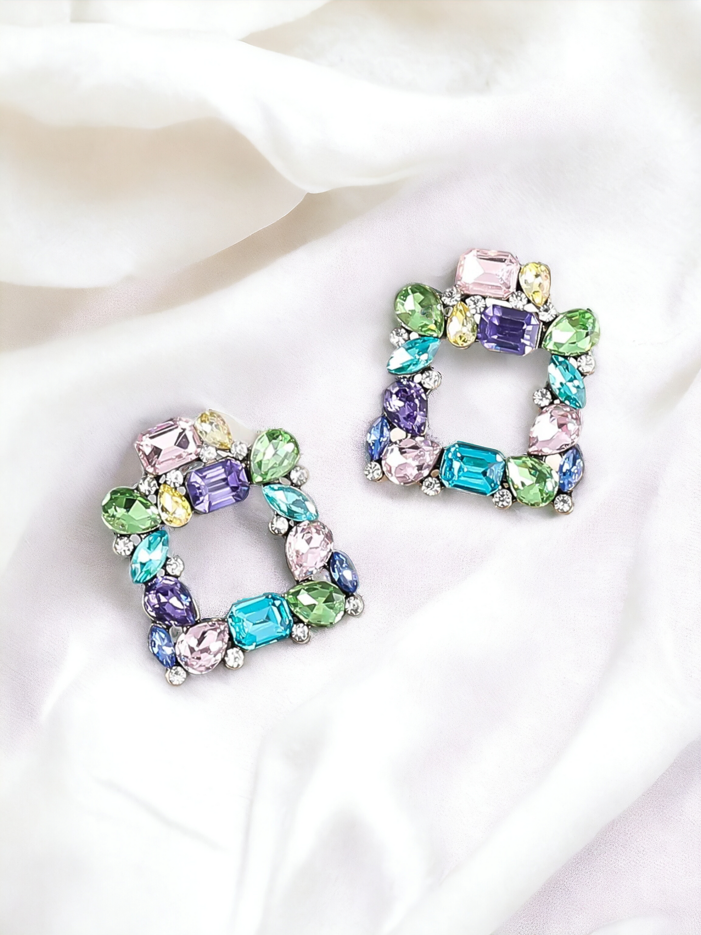Green Blue Multi Square Earrings JCEC 153