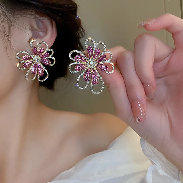 Pink Van Gogh Flower Earrings