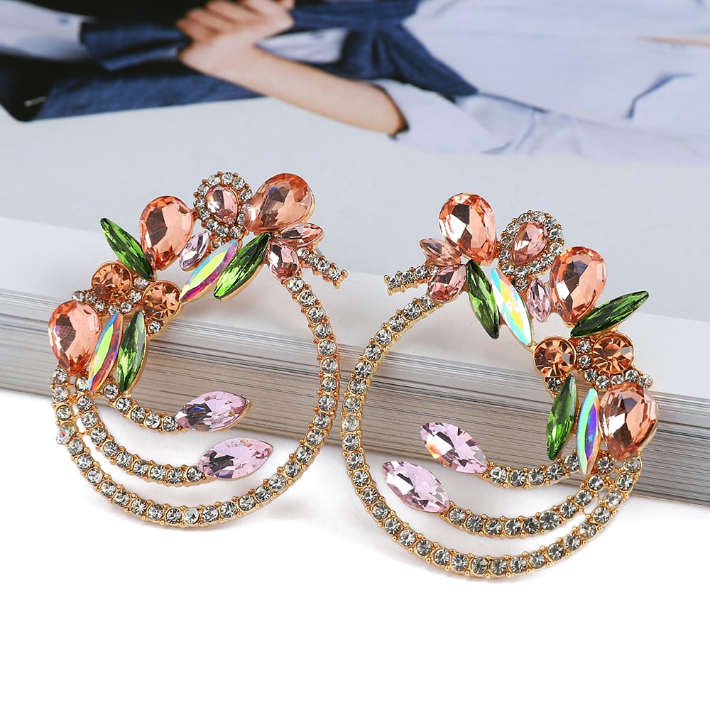 Green Champagne Garland Disc Earrings Big Size JCEC 36