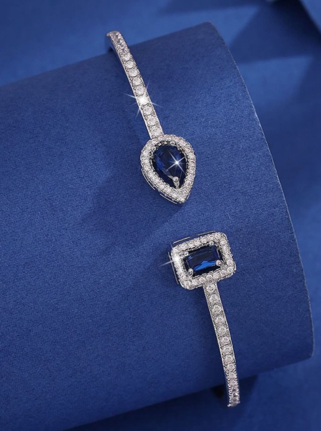 925 sterling silver blue gem openable bracelet