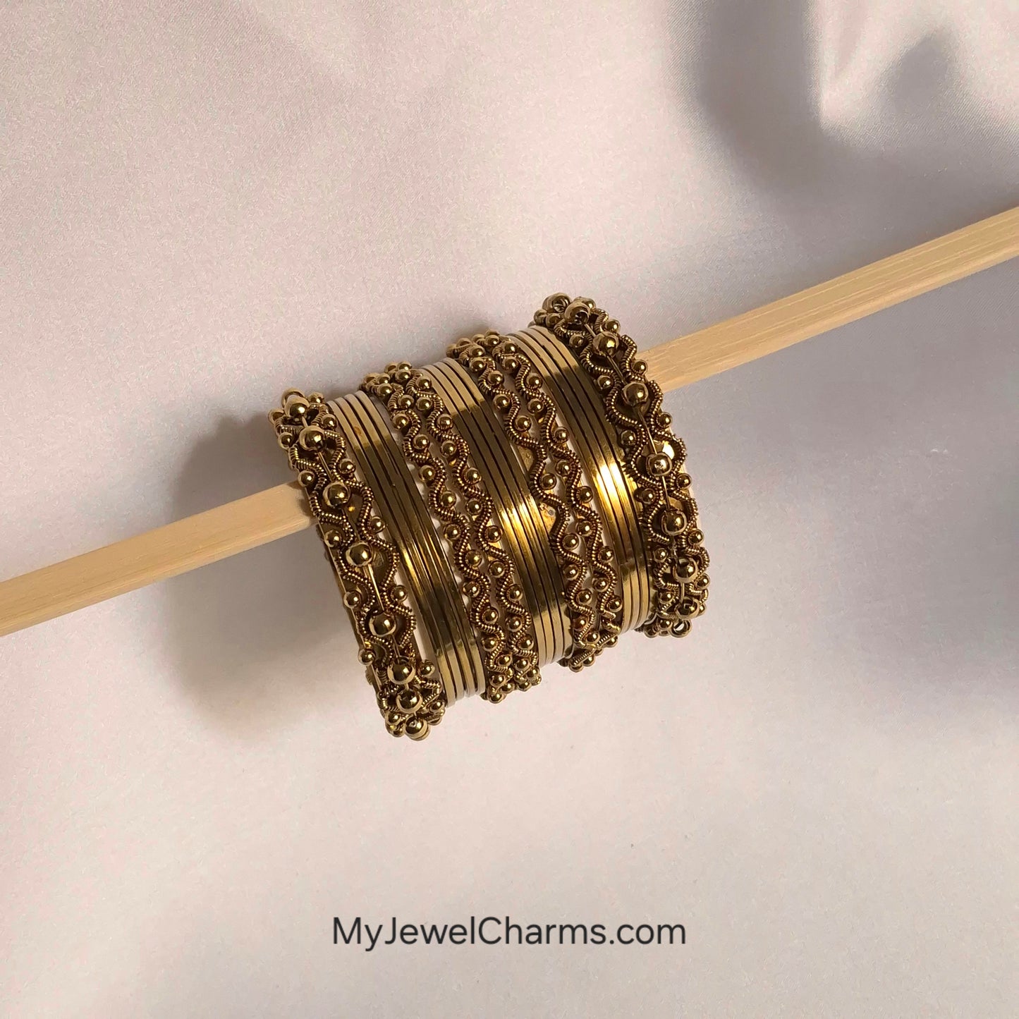 Golden double textured karra Bangles Set Antique steel