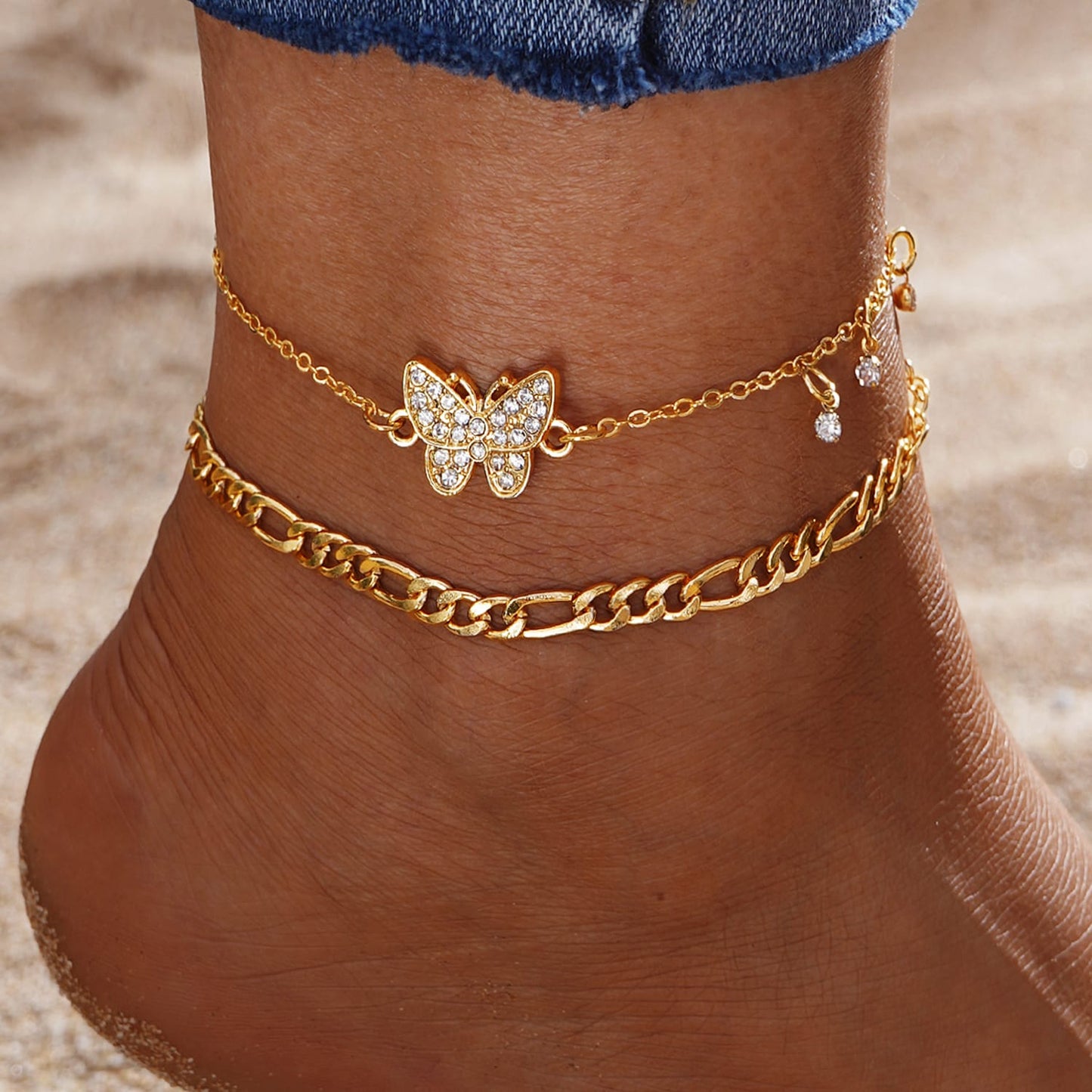 two piece butterfly chain anklets (single foot)JCAP 02