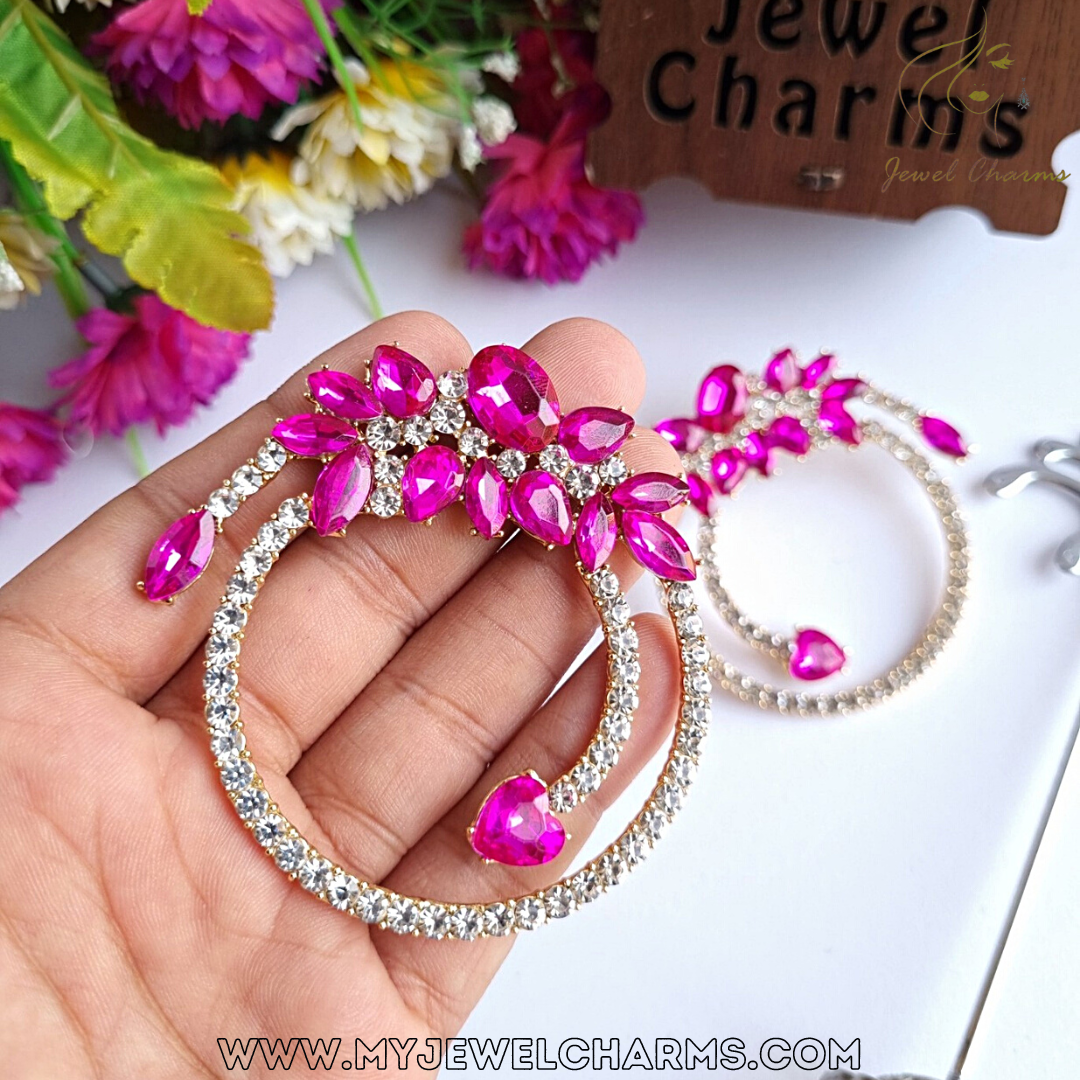 Large Pink Rhinestone Crystal Hoops JCEC 39