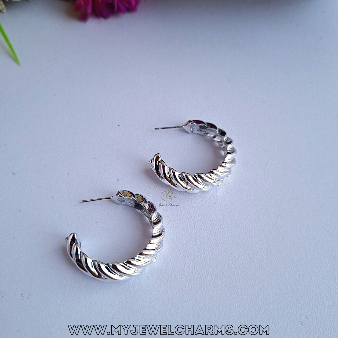 Silver Rugged Half Moon Hoops JCEC 182